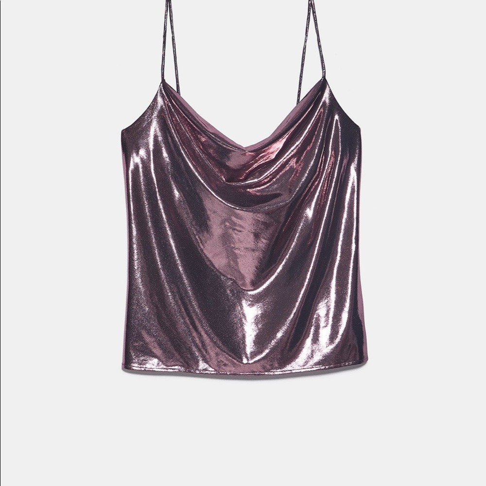 Zara Metallic Cowl Neck Tank Top NWT